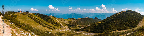High resolution stitched panorama of a beautiful alpine summer view at the famous Feuerkogel summit  Ebensee  Salzkammergut  Upper Austria  Austria