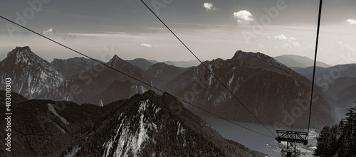 Beautiful black and white alpine summer view at the famous Feuerkogel summit, Ebensee, Salzkammergut, Upper Austria, Austria photo