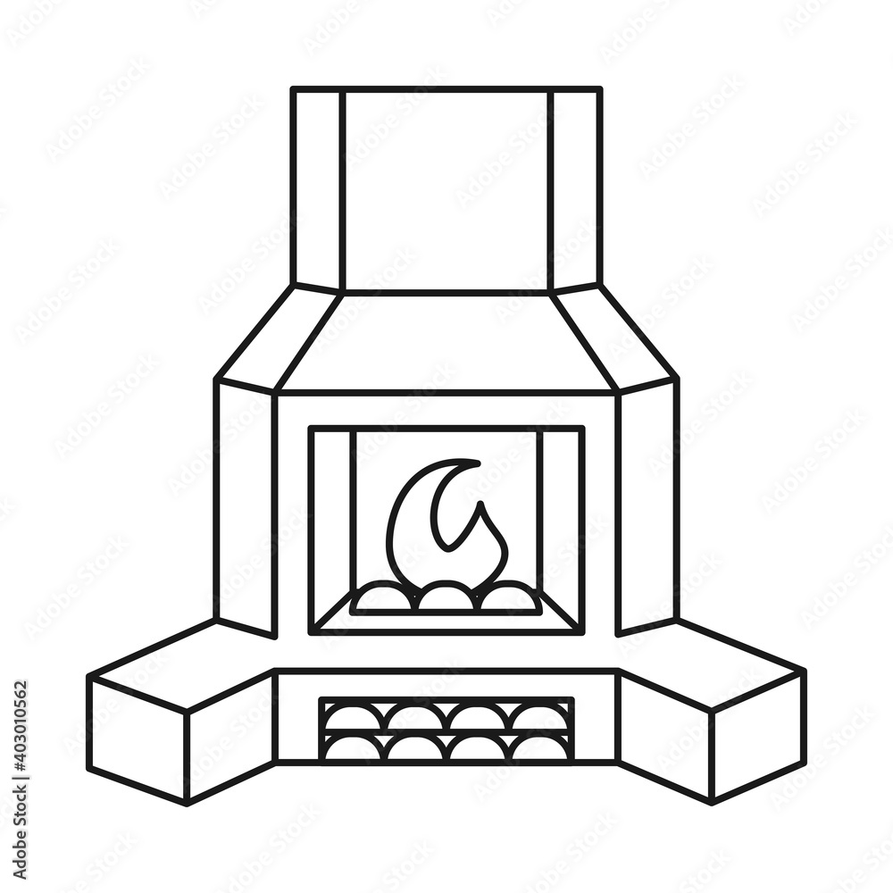 Line art black and white fire place