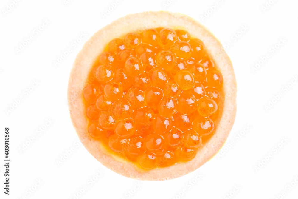 Red caviar of chum salmon in a tartlet Red caviar of chum salmon in a tartlet