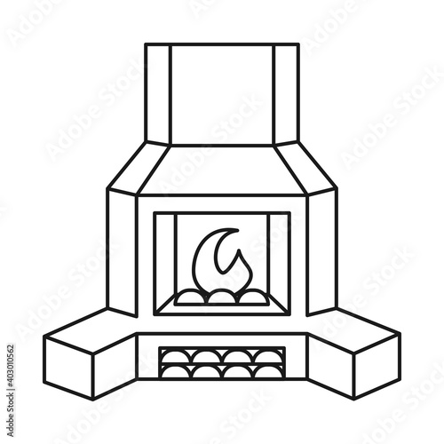 Line art black and white fire place