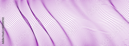 Dynamic wave transparent tulle textile on wind, particles flow, effect in motion. Vector abstract background. 3d shape dots blended mesh, relaxing calming wallpaper.