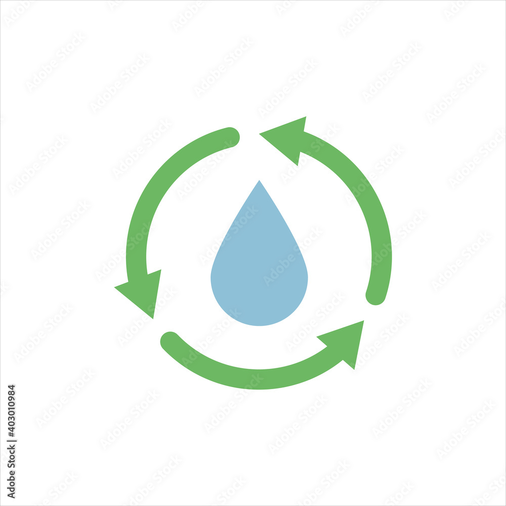 Single round water recycling icon, vector environmental protection flat design isolated on white background Single round water recycling icon, vector environmental protection flat design isolated on white background