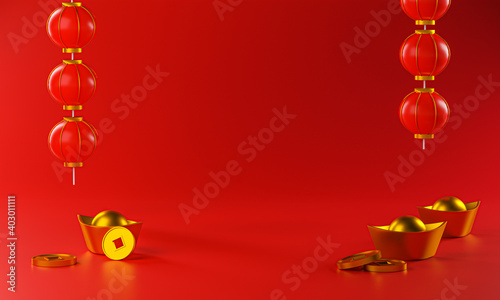 Chinese New Year Background. Copy Space Room for Text 3D Rendering
