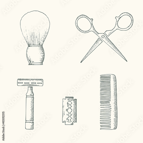 Barbershop Tools Hand Drawn Vector Isolated Elements Set