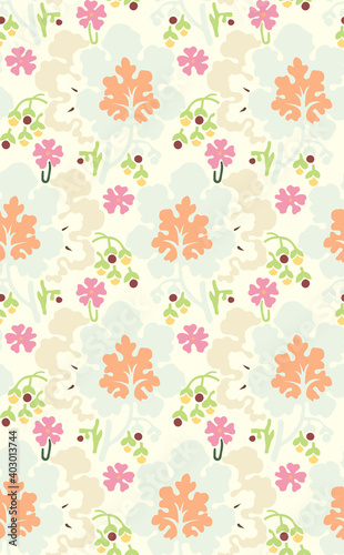 Wallpaper Mural Rasterized copy: Seamless floral pattern (leaves, flower, brach) in the eclectic style of the late 19th century Torontodigital.ca