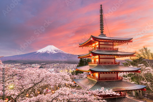 Fujiyoshida  Japan view of Mt. Fuji and Pagoda
