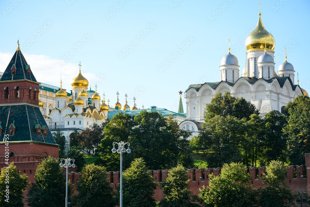 MOSCOW, RUSSIA - AUGUST 31, 2020: Annunciation Cathedral view from Sofiyskaya Embankment
