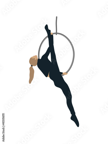 The girl is engaged in aerial acrobatics. Vector Illustration for your business, scrapbook, magazine.