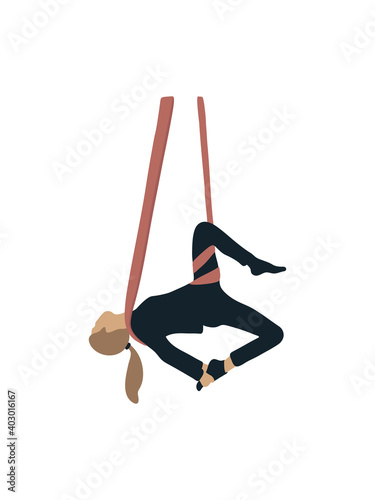 The girl is engaged in aerial acrobatics. Vector Illustration for your business, scrapbook, magazine.