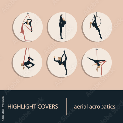 Set of vector icons aerial acrobatics. For your business, scrapbooking, bullet journalling, instagram story buttons. Vector set design templates icons and emblems - social media highlight.