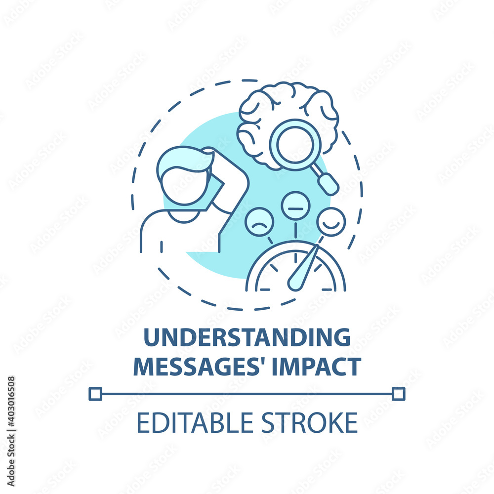Understanding messages impact concept icon. Media literacy elements idea thin line illustration. Delivering clear message. Vector isolated outline RGB color drawing. Editable stroke Understanding messages impact concept icon. Media literacy elements idea thin line illustration. Delivering clear message. Vector isolated outline RGB color drawing. Editable stroke