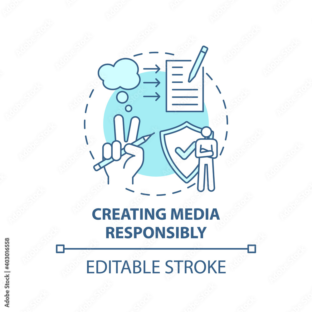 Creating media responsibility concept icon. Accuracy and truth idea thin line illustration. Expressing thoughts to world. Vector isolated outline RGB color drawing. Editable stroke Creating media responsibility concept icon. Accuracy and truth idea thin line illustration. Expressing thoughts to world. Vector isolated outline RGB color drawing. Editable stroke