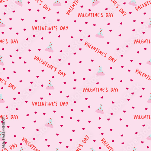 seamless pattern in pastel colors with the inscription Valentine's Day and flasks and with hearts