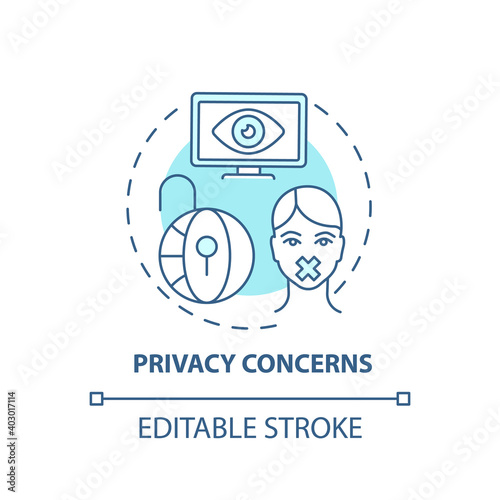 Privacy concerns concept icon. Journalism challenge idea thin line illustration. Privacy intrusion. Account hacking and impersonation. Vector isolated outline RGB color drawing. Editable stroke
