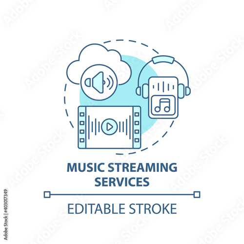 Music streaming services concept icon. New media example idea thin line illustration. Songs, albums and playlists. Sound quality. Vector isolated outline RGB color drawing. Editable stroke
