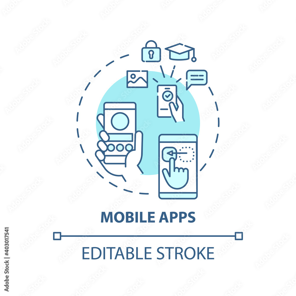 Mobile apps concept icon. New media example idea thin line illustration. Software program. Delivering quick and short news. Vector isolated outline RGB color drawing. Editable stroke Mobile apps concept icon. New media example idea thin line illustration. Software program. Delivering quick and short news. Vector isolated outline RGB color drawing. Editable stroke