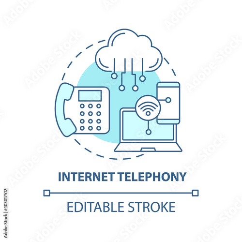 Internet telephony concept icon. New media example idea thin line illustration. Providing telephone services. Communications technology. Vector isolated outline RGB color drawing. Editable stroke