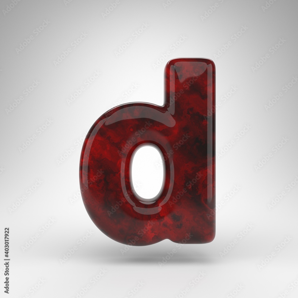 Letter D lowercase on white background. Red amber 3D letter with glossy surface. Letter D lowercase on white background. Red amber 3D letter with glossy surface.