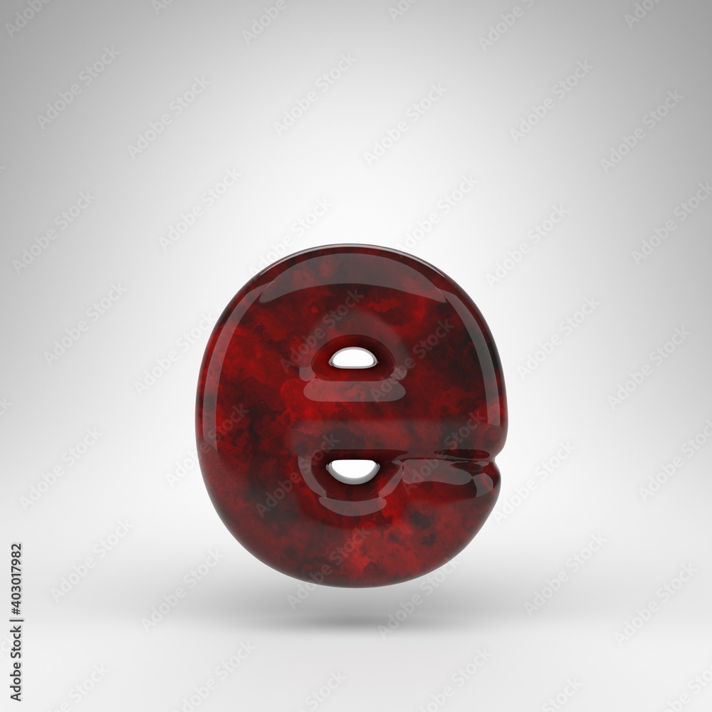 Fototapeta premium Letter E lowercase on white background. Red amber 3D letter with glossy surface.