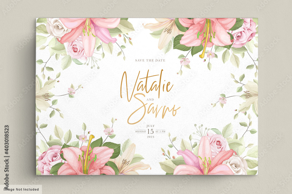 lily floral wedding card set 