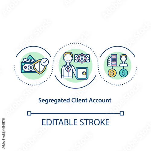 Segregated client account concept icon. Funds security. Separate company bank account. Asset management idea thin line illustration. Vector isolated outline RGB color drawing. Editable stroke