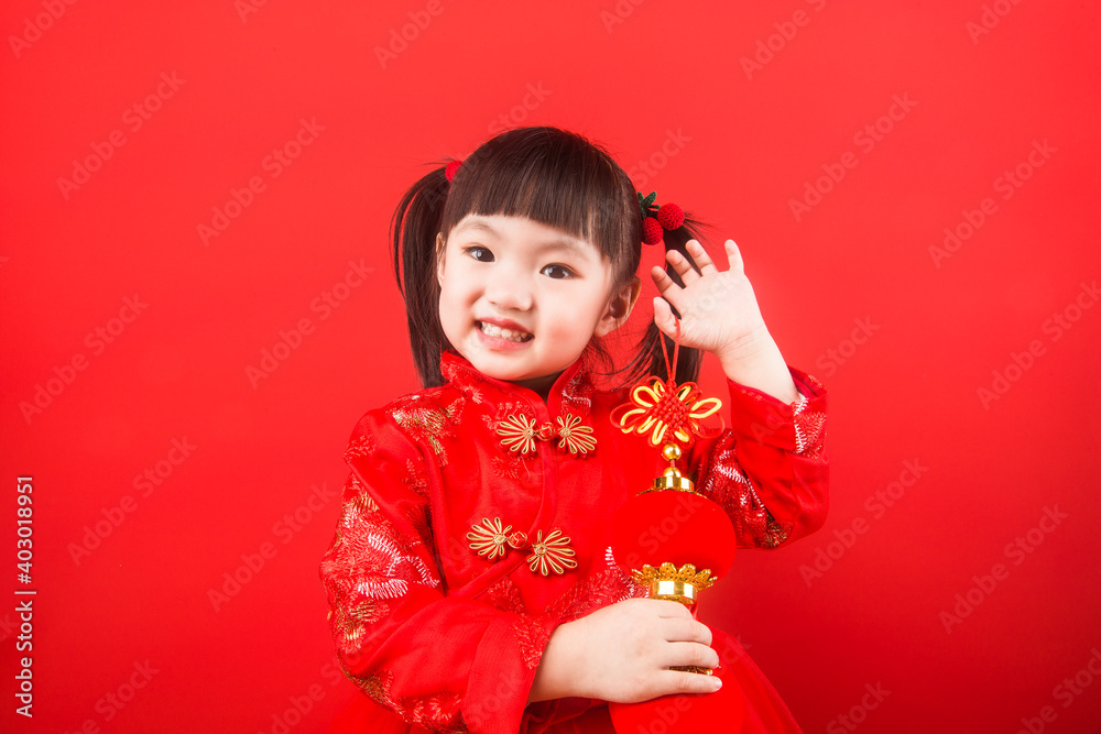 A Chinese girl greeted the Spring Festival with a lantern A Chinese girl greeted the Spring Festival with a lantern
