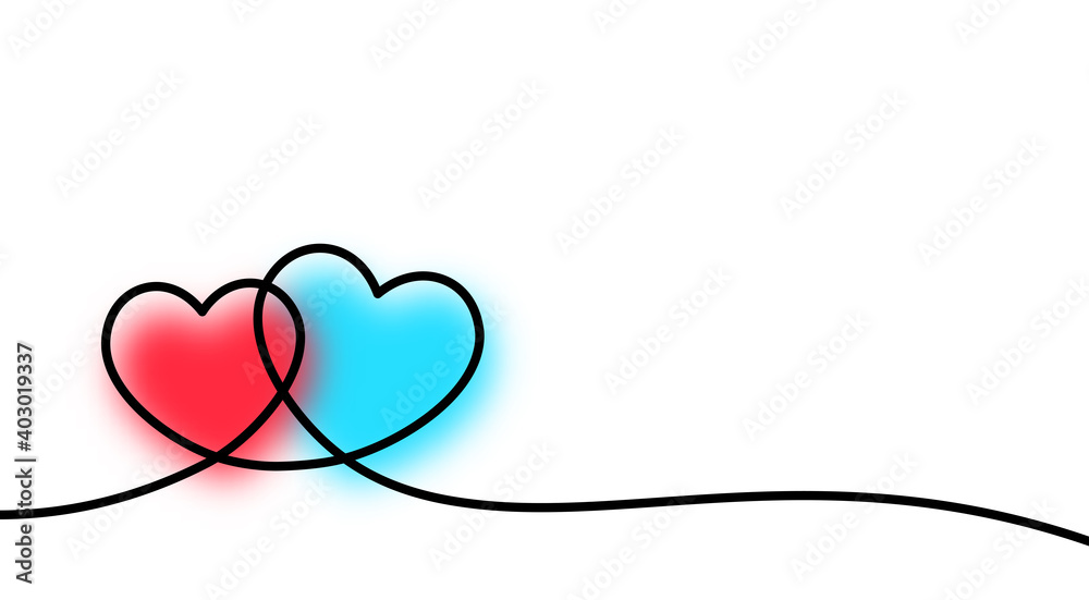 Two blurred hearts with blue and red spots. Two blurred hearts with blue and red spots.