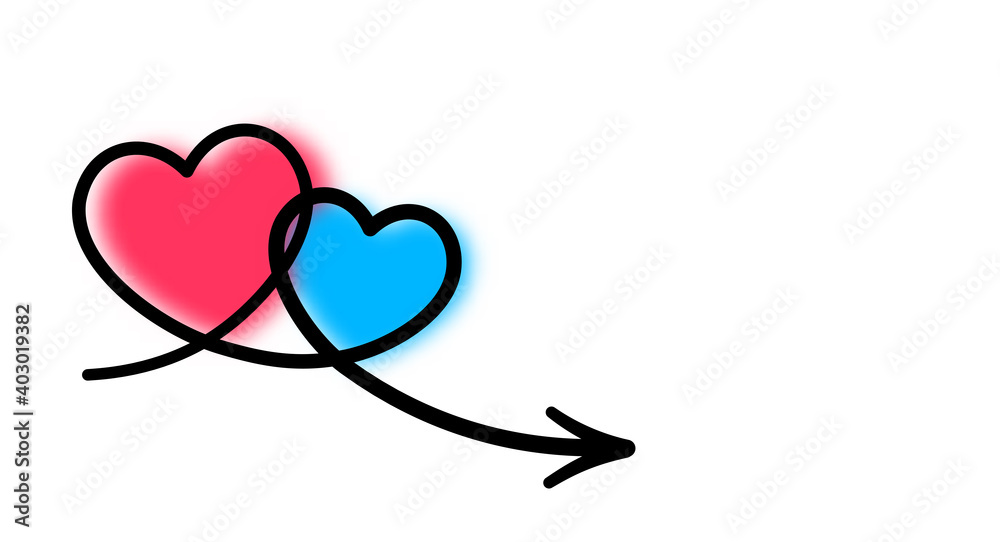 Two blurred hearts with blue and red spots.