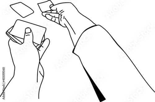 hand out playing cards (poker), tarot card reading (line drawing)
