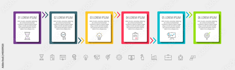 Vector Infographic rectangles with 6 steps. Square template can be used ...