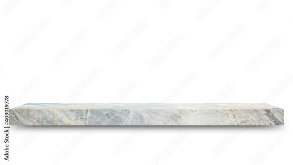 Shelf marble isolated on a white background and display montage for the product Embed Clipping Path separate with black shadows. Shelf marble isolated on a white background and display montage for the product Embed Clipping Path separate with black shadows.