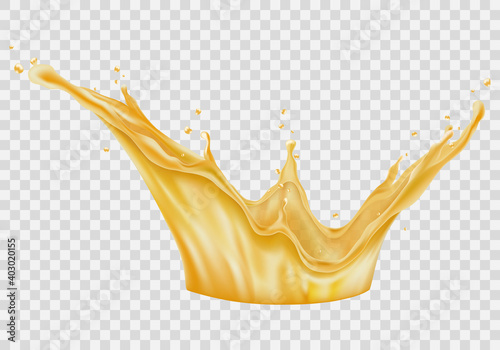 Transparent orange liquid splash. Juice background. Elements for your design. Vector illustration.