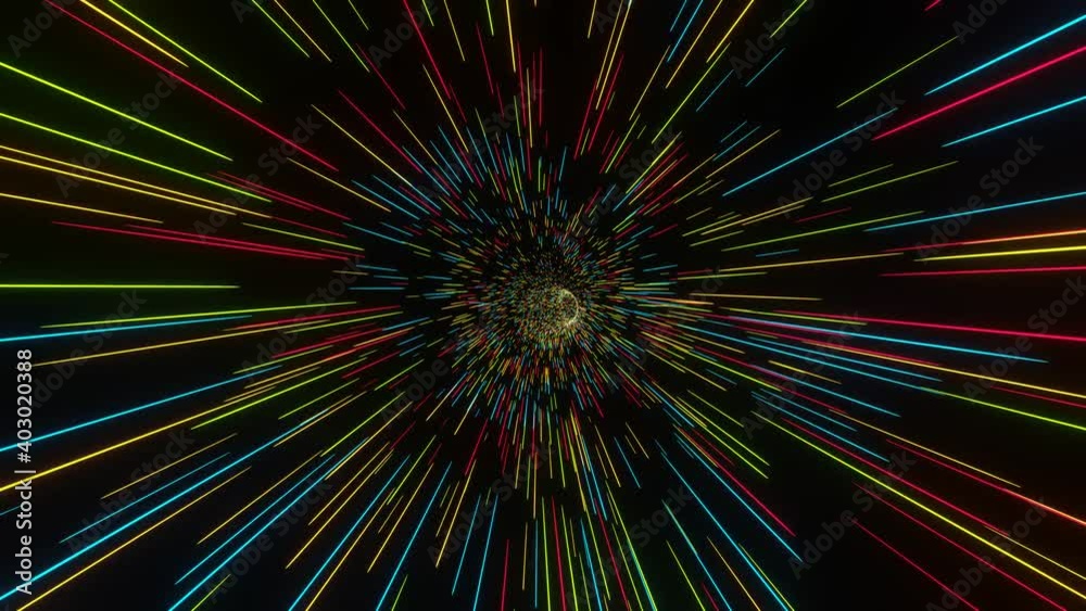 Abstract flight in retro neon hyper warp space in the tunnel 3d illustration