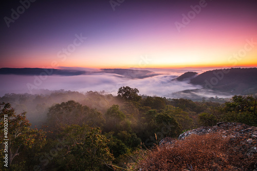 Phu Pha Nong, Landscape sea of mist in border of Thailand and Laos, Loei province Thailand.