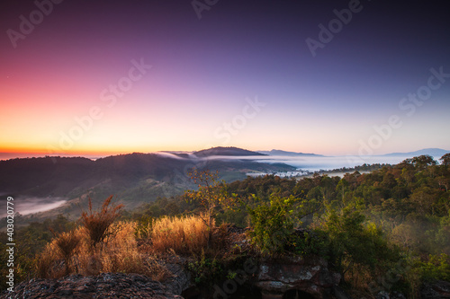 Phu Pha Nong  Landscape sea of mist  in border  of  Thailand and Laos  Loei  province Thailand.