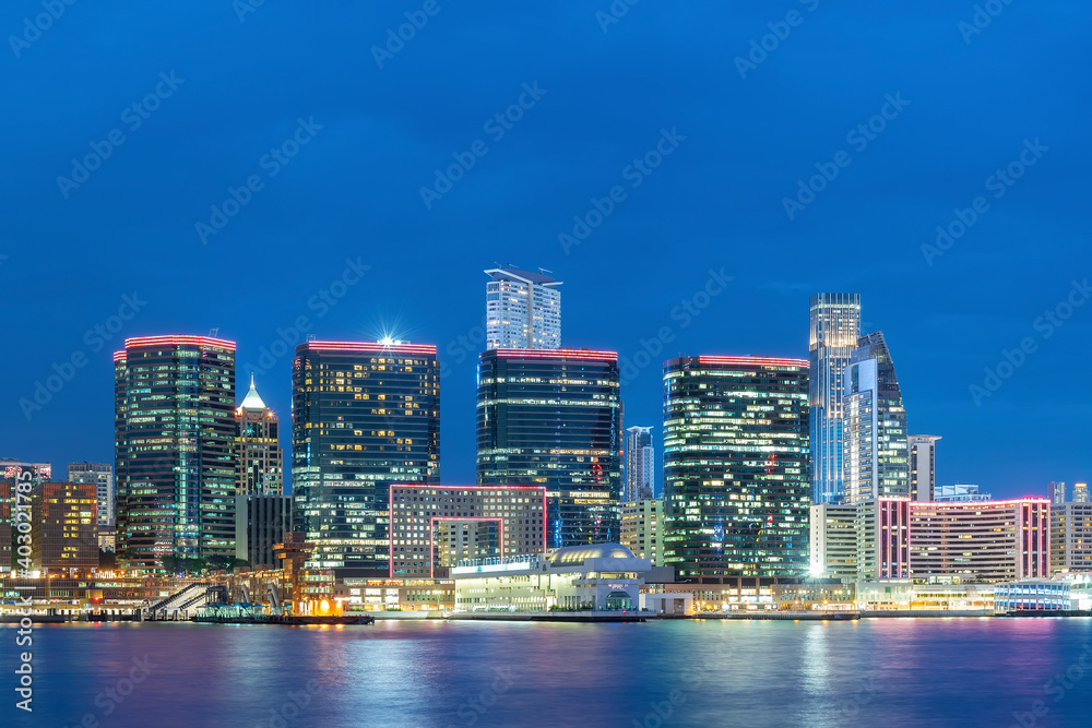 Skyline of downtown district of Hong Kong city at night