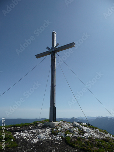 Summit cross Kirchstein mountain, Bavaria, Germany