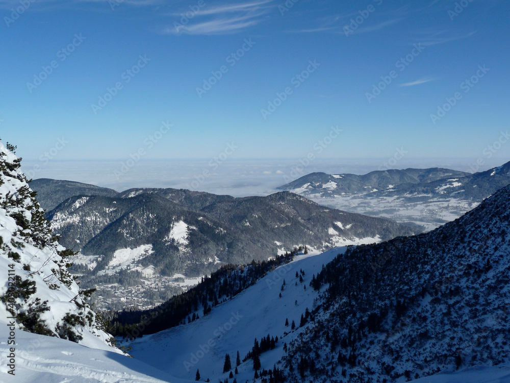 Wintry mountain view from Brecherspitze mountain, Bavaria, Germany