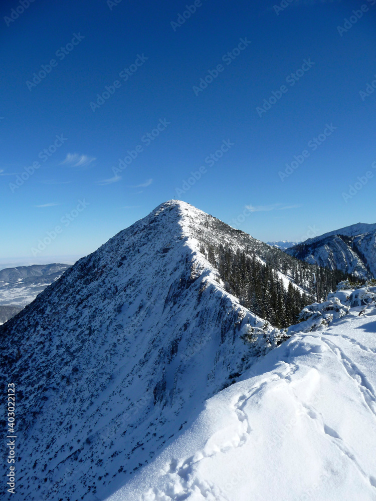 Wintry mountain view from Brecherspitze mountain, Bavaria, Germany