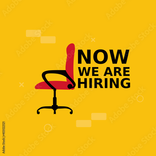 We're hiring with office chair.Business recruiting design concept. Job vacancy social media post template