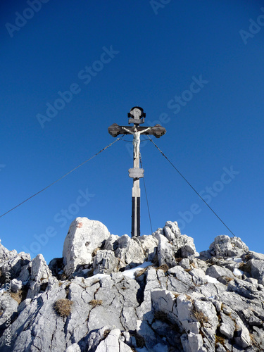 Summit cross of Breitenstein mountain, Bavaria, Germany, in wintertime