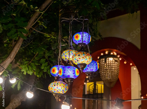 Night view  of decorated for the celebration of Christmas Sderot Ben Gurion Street in the Haifa city in northern Israel photo