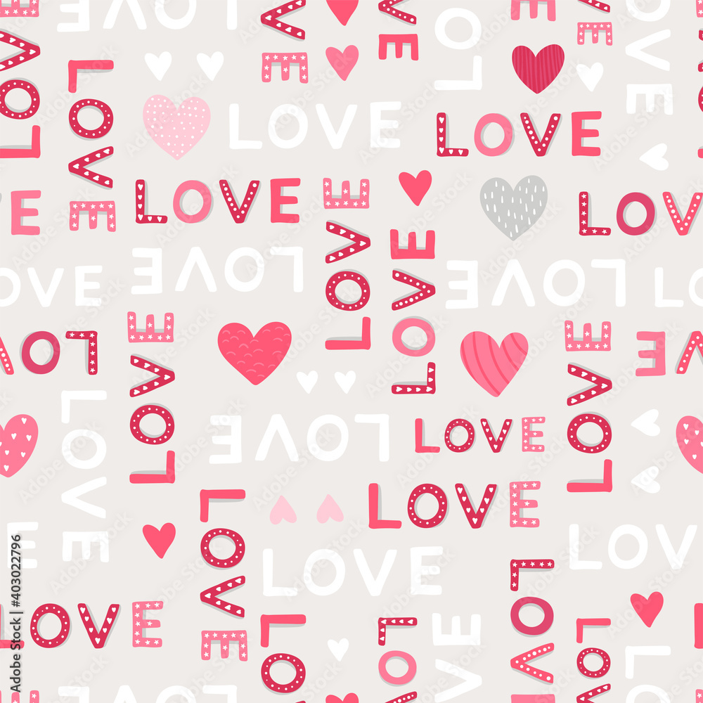 Lovely hand drawn Valentine's Day seamless pattern with hearts, fun background great for banners, wallpapers, textiles, wrapping - vector design