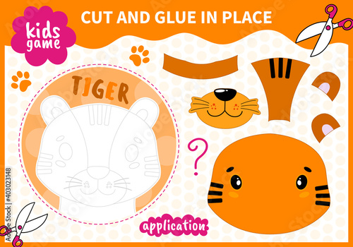 Children board animal game applique cut and glue in place for preschoolers and primary school students worksheets.Page read and match for kids educational book