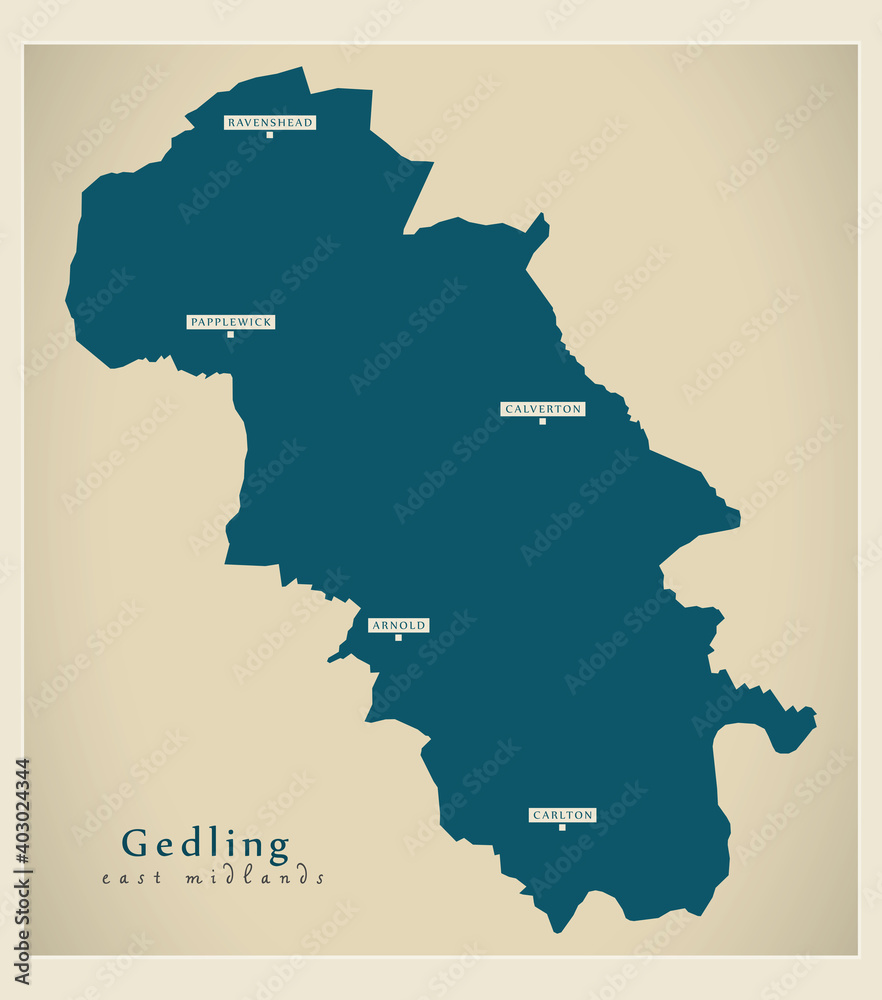 Gedling district map - England UK