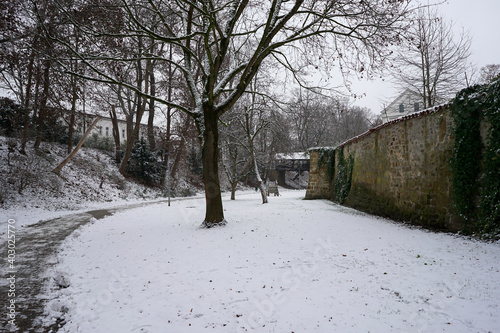 snow covered moat in Amberg 