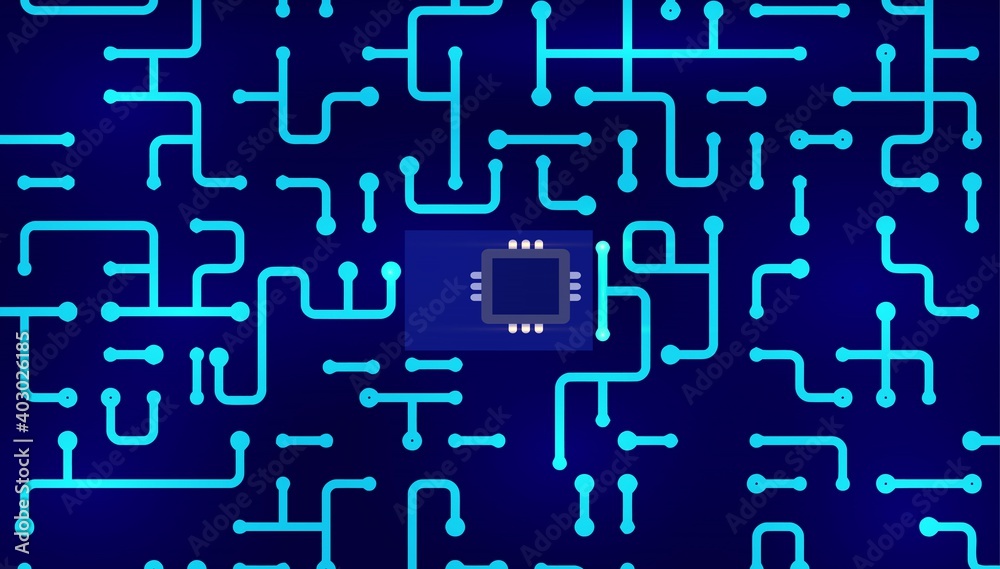 Blue circuit board isolated on blue background vector illustration