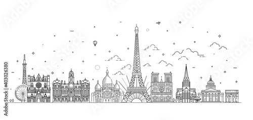 France skyline with panorama in white background