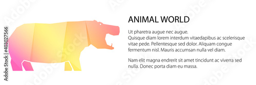 Pink and yellow multi-colored gradient hippo banner, animal world concept, vector illustration